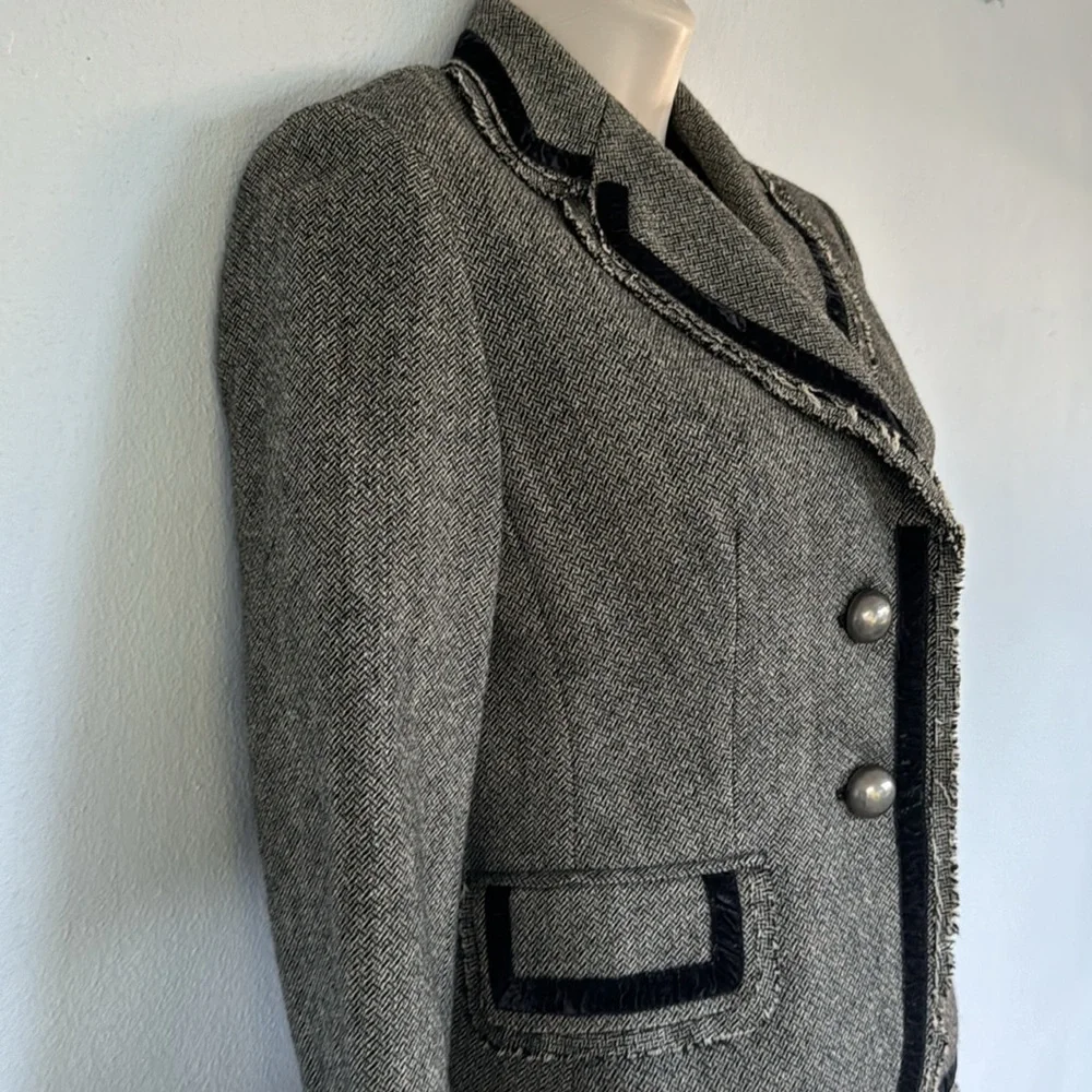 Banana Republic gray wool fringe professional button up blazer jacket size 0
